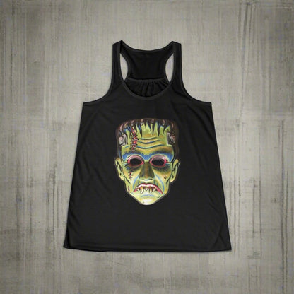 Tank Top - Frankenstein Halloween Mask | Ladies Racerback Tank Top from Crypto Zoo Tees