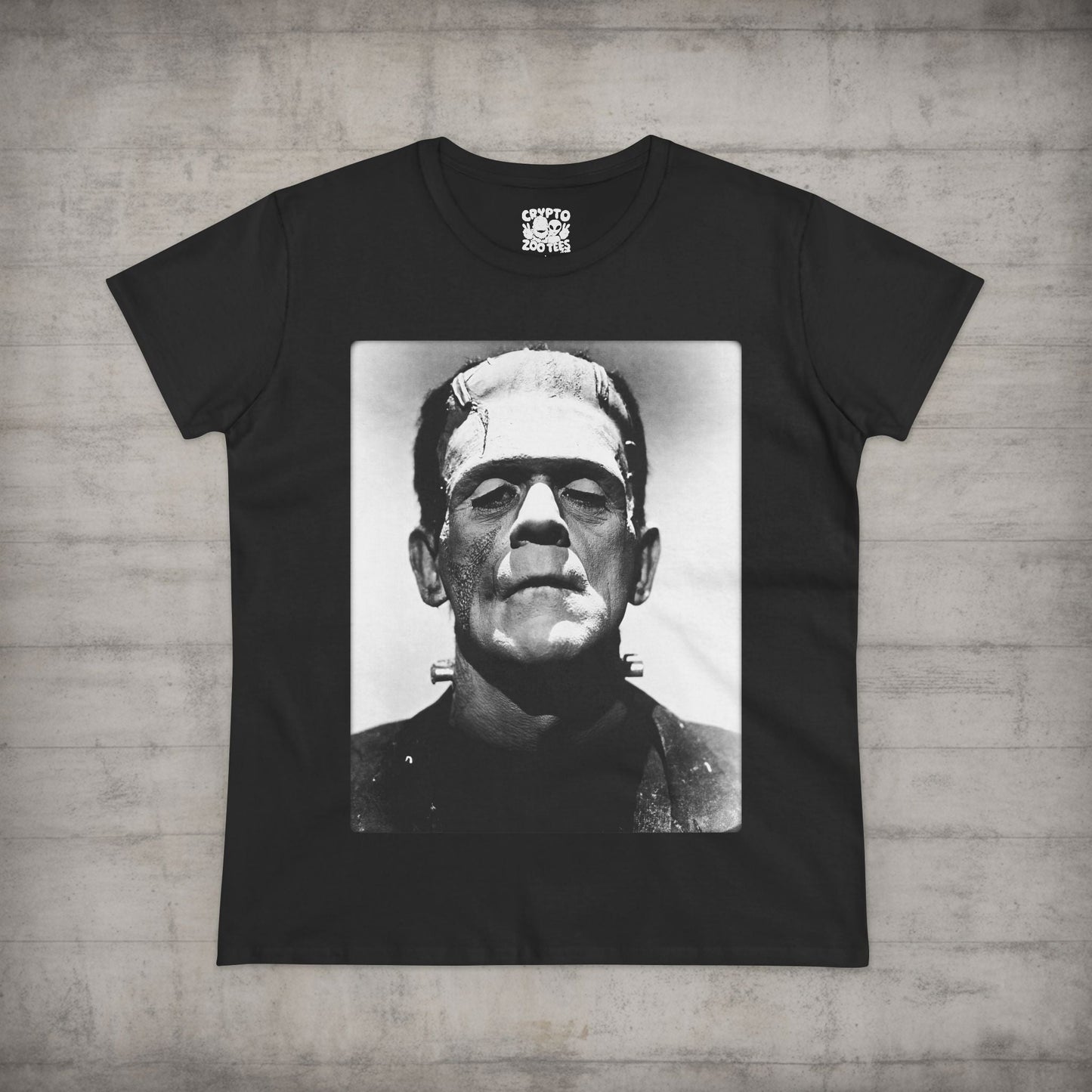 T-Shirt - Frankenstein Karloff Tee | Horror, Retro & Vintage | Unisex Shirt, Ladies Tee, Tank Top, Long Sleeve, Sweatshirt, Hoodie from Crypto Zoo Tees
