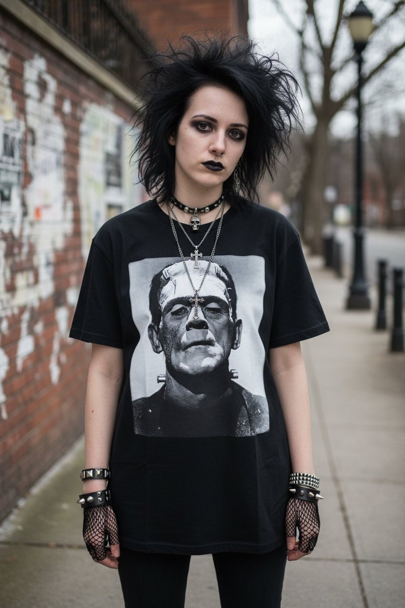 T-Shirt - Frankenstein Karloff Tee | Unisex Heavy Cotton - Gildan 5000 | Horror, Retro & Vintage | Goth/Gothic from Crypto Zoo Tees