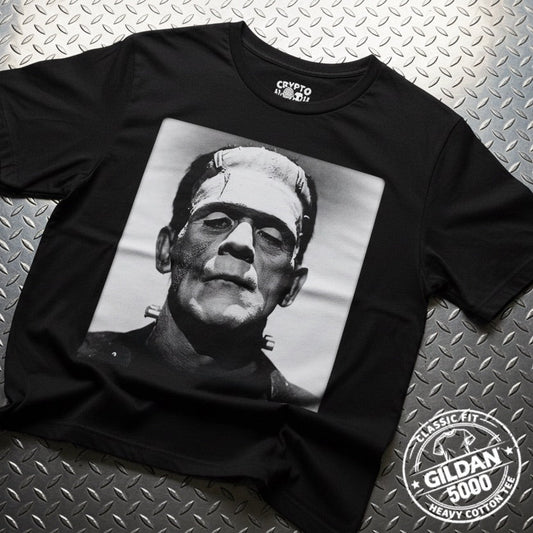 T-Shirt - Frankenstein Karloff Tee | Unisex Heavy Cotton - Gildan 5000 | Horror, Retro & Vintage | Goth/Gothic from Crypto Zoo Tees