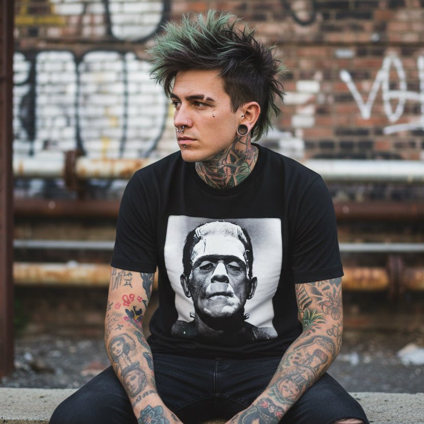 T-Shirt - Frankenstein Karloff Tee | Unisex Heavy Cotton - Gildan 5000 | Horror, Retro & Vintage | Goth/Gothic from Crypto Zoo Tees