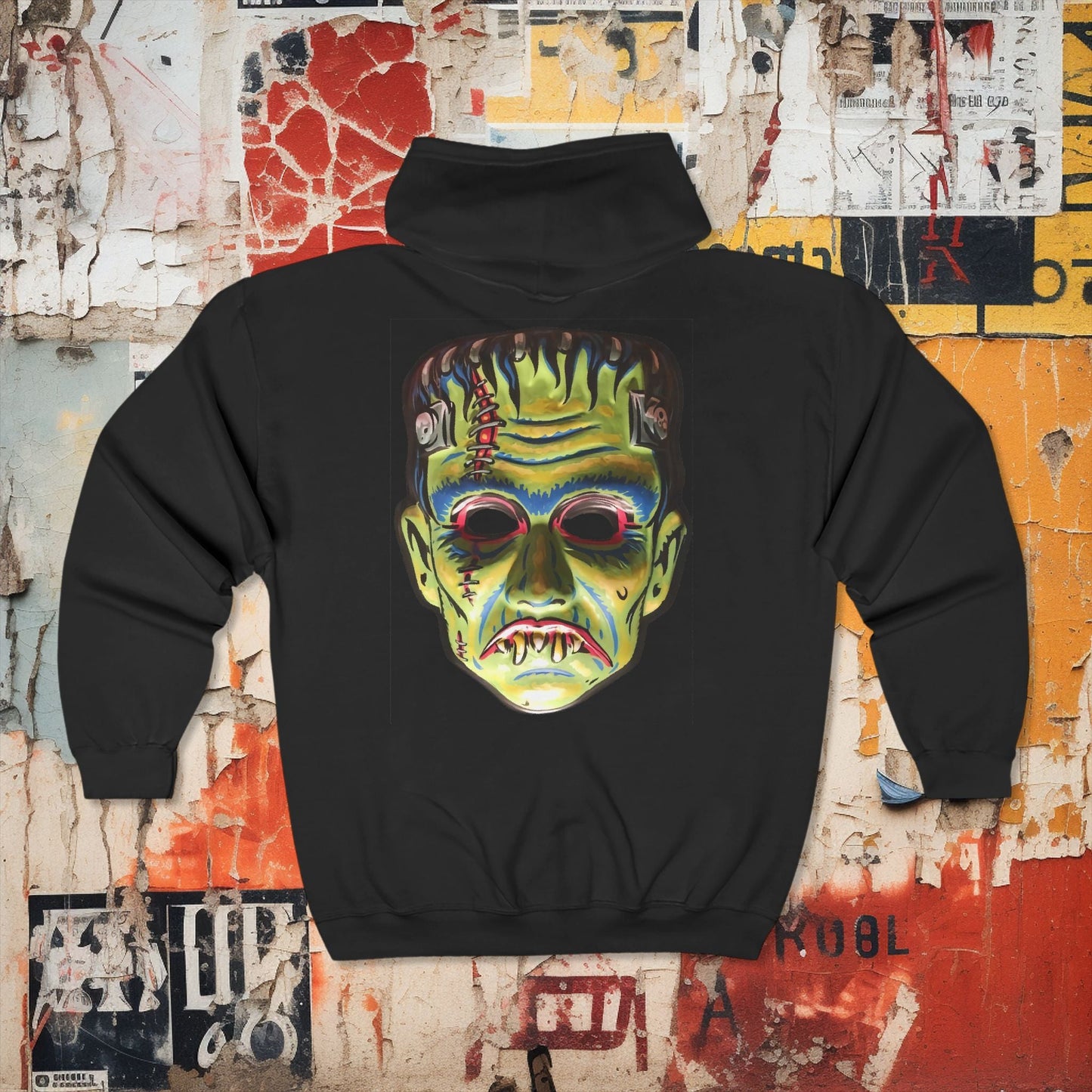 Hoodie - frankenstein mask Full Zip Hooded Sweatshirt from Crypto Zoo Tees