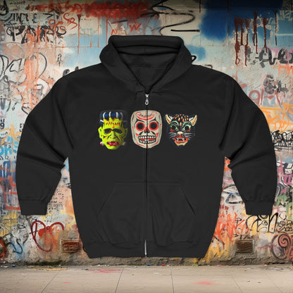 Hoodie - frankenstein mask Full Zip Hooded Sweatshirt from Crypto Zoo Tees