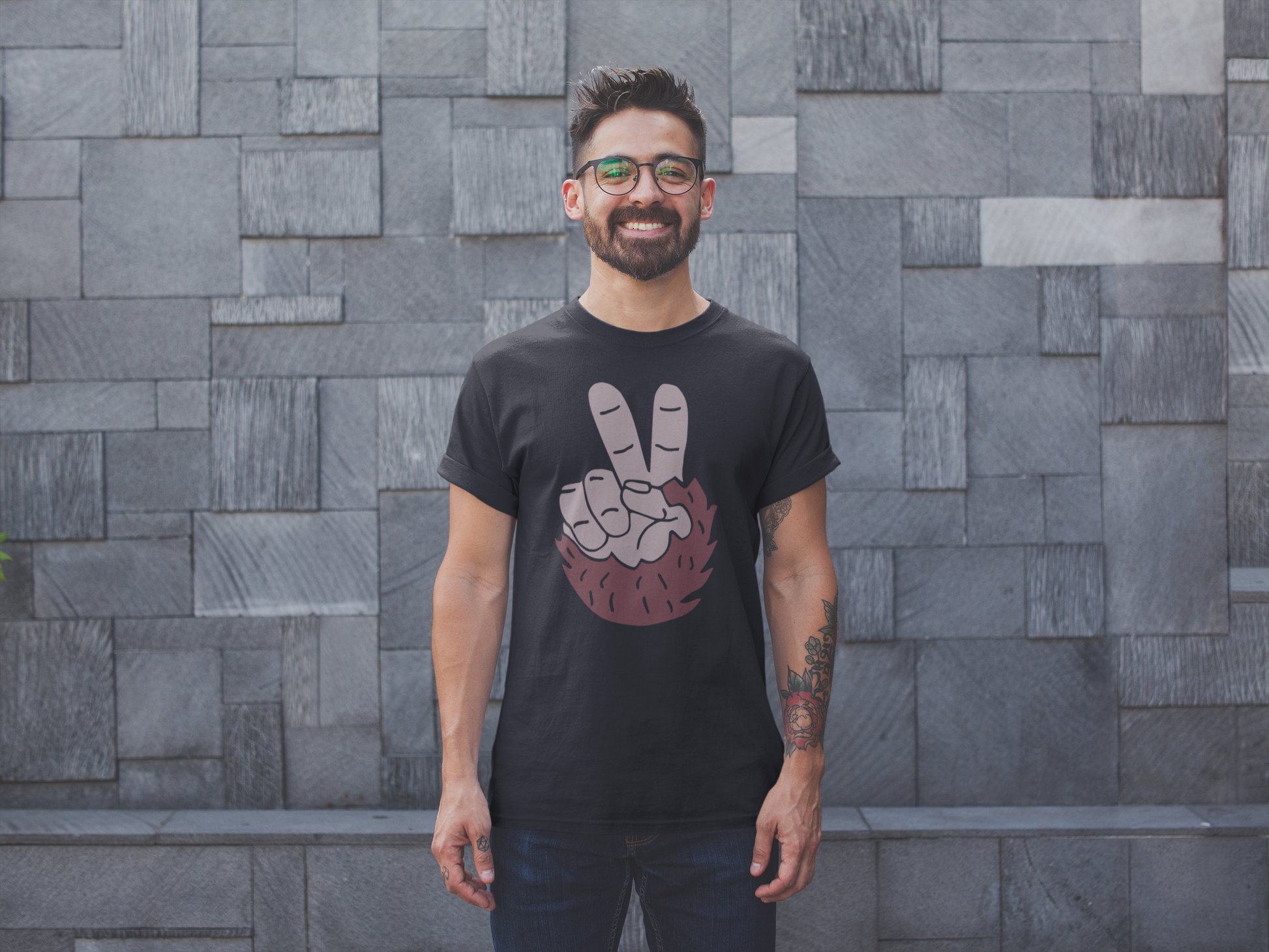 T-Shirt - Bigfoot Peace Sign Hand Funny Tee | Bella + Canvas Unisex T-shirt from Crypto Zoo Tees