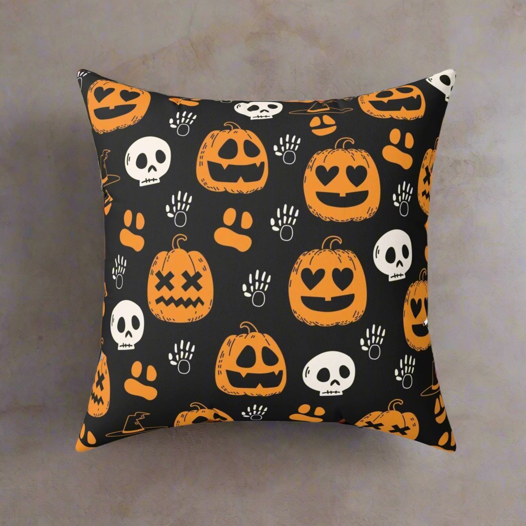 Home Decor - Fun Halloween Jack - o - Lantern and Skeleton | Halloween Decor | Spun Polyester Pillow | Pillow Included! from Crypto Zoo Tees