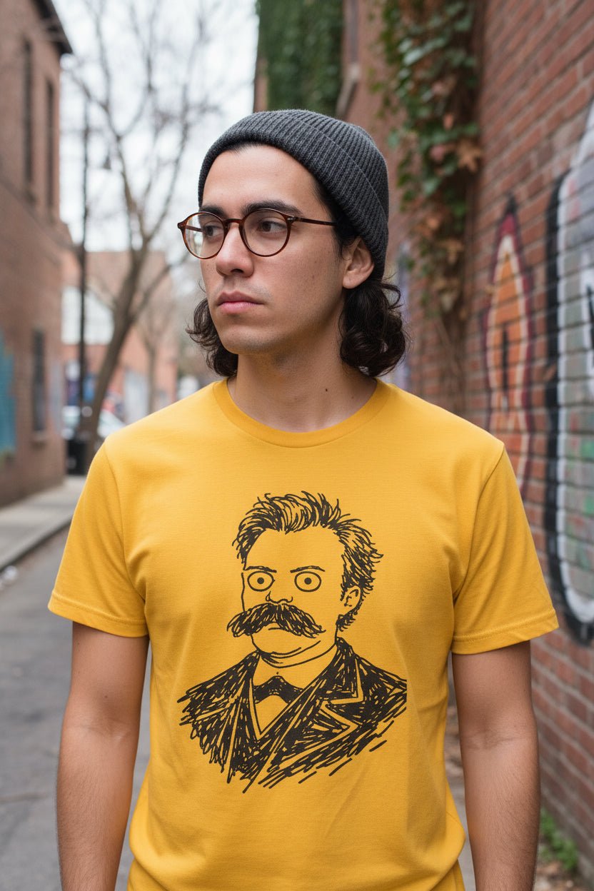 T-Shirt - Funny Nietzsche Shirt | Unisex Heavy Cotton - Gildan 5000 | Funny, Thinkers, Retro & Vintage | Punk from Crypto Zoo Tees