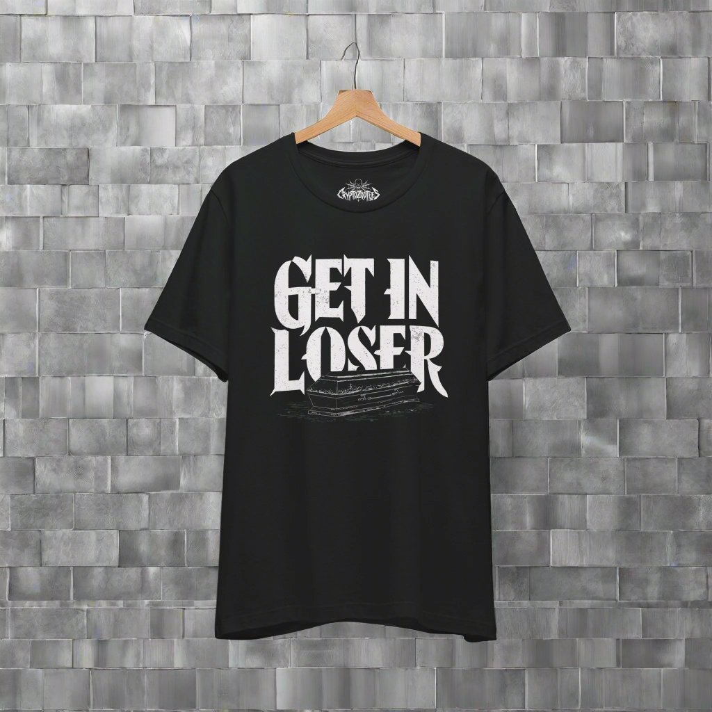 T-Shirt - Get In Loser Coffin T-Shirt | Unisex T-Shirt | Funny, Dark Humor | Gothic from Crypto Zoo Tees