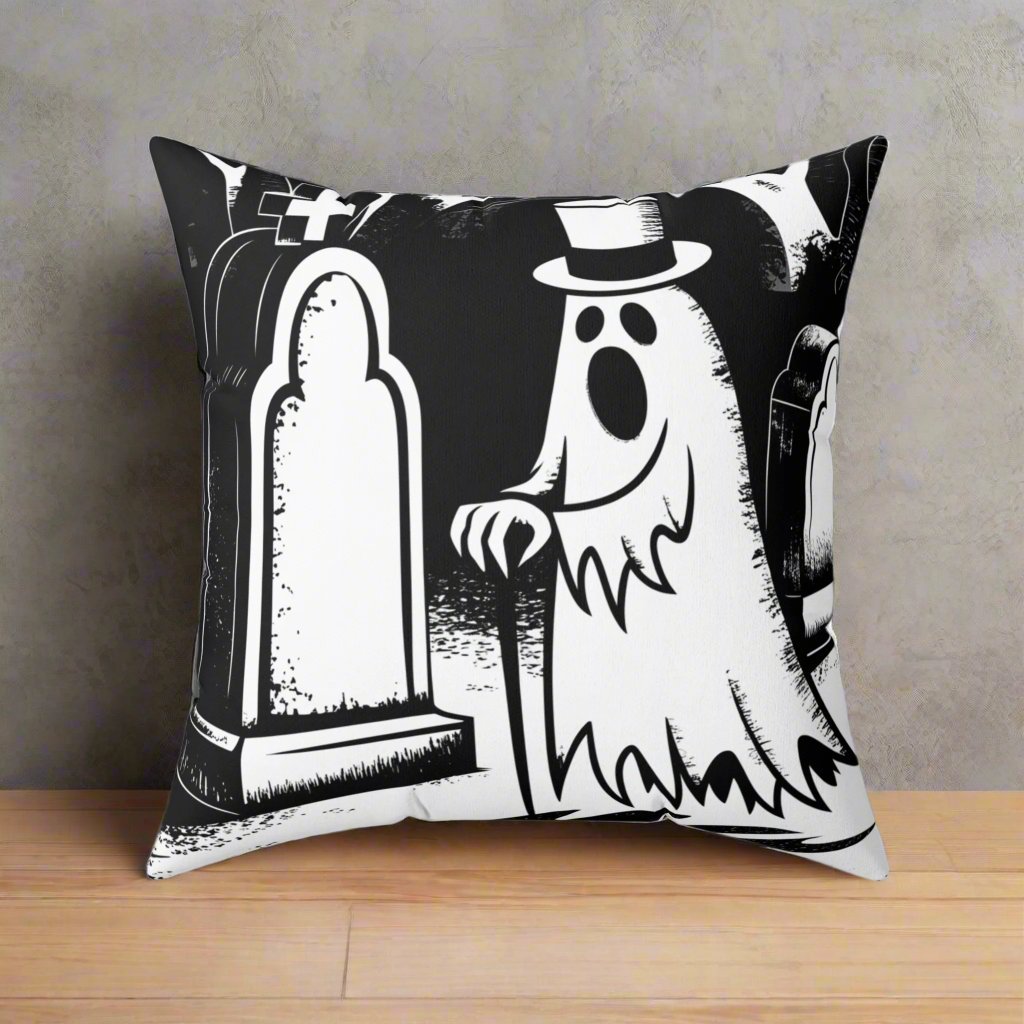 Home Decor - Ghost in Cemetery | Halloween Decor | Spun Polyester Pillow | Pillow Included! from Crypto Zoo Tees