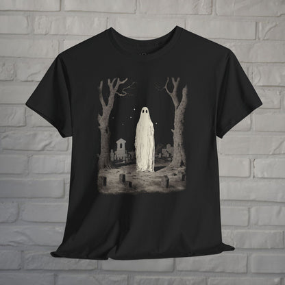 T-Shirt - Ghost in Cemetery | Halloween, Horror | Unisex Shirt, Ladies Tee, Tank Top, Long Sleeve, Sweatshirt, Hoodie from Crypto Zoo Tees
