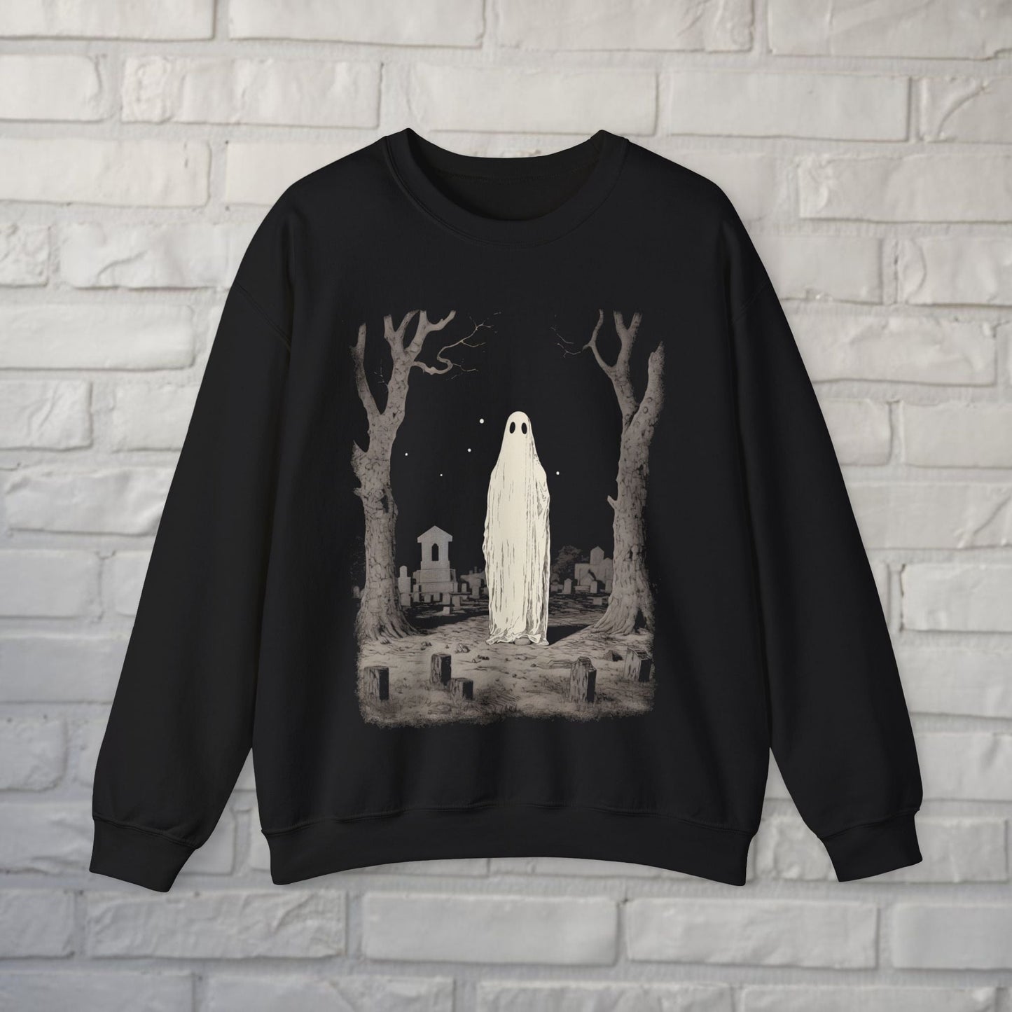 T-Shirt - Ghost in Cemetery | Halloween, Horror | Unisex Shirt, Ladies Tee, Tank Top, Long Sleeve, Sweatshirt, Hoodie from Crypto Zoo Tees
