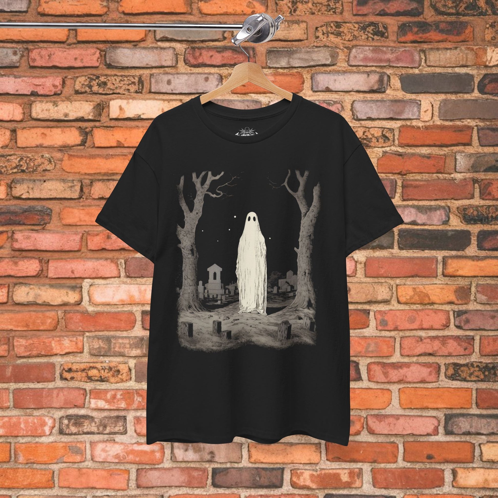 T-Shirt - Ghost in Cemetery | Halloween, Horror | Unisex Shirt, Ladies Tee, Tank Top, Long Sleeve, Sweatshirt, Hoodie from Crypto Zoo Tees