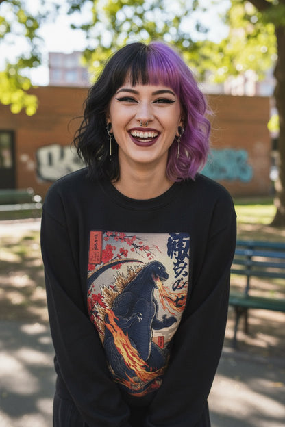 Sweatshirt - Godzilla Kaiju Poster Sweatshirt | Horror | Unisex Crewneck Sweatshirt - Gildan 18000 from Crypto Zoo Tees