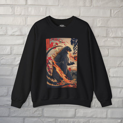 Sweatshirt - Godzilla Kaiju Poster Sweatshirt | Horror | Unisex Crewneck Sweatshirt - Gildan 18000 from Crypto Zoo Tees
