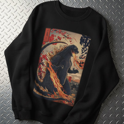Sweatshirt - Godzilla Kaiju Poster Sweatshirt | Horror | Unisex Crewneck Sweatshirt - Gildan 18000 from Crypto Zoo Tees