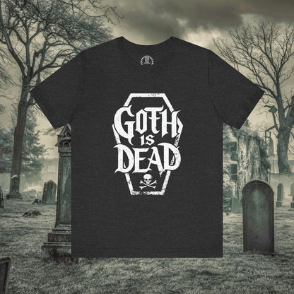 T-Shirt - Goth Is Dead with Coffin Skull Crossbone - Goth Humor - Available in Many Colors incl Pinks for Pastel Goths - Soft Cotton Unisex T-shirt from Crypto Zoo Tees