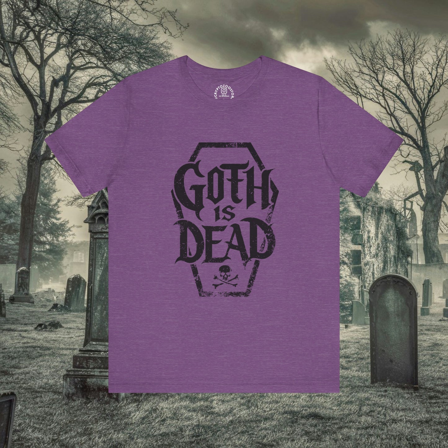 T-Shirt - Goth Is Dead with Coffin Skull Crossbone - Goth Humor - Available in Many Colors incl Pinks for Pastel Goths - Soft Cotton Unisex T-shirt from Crypto Zoo Tees