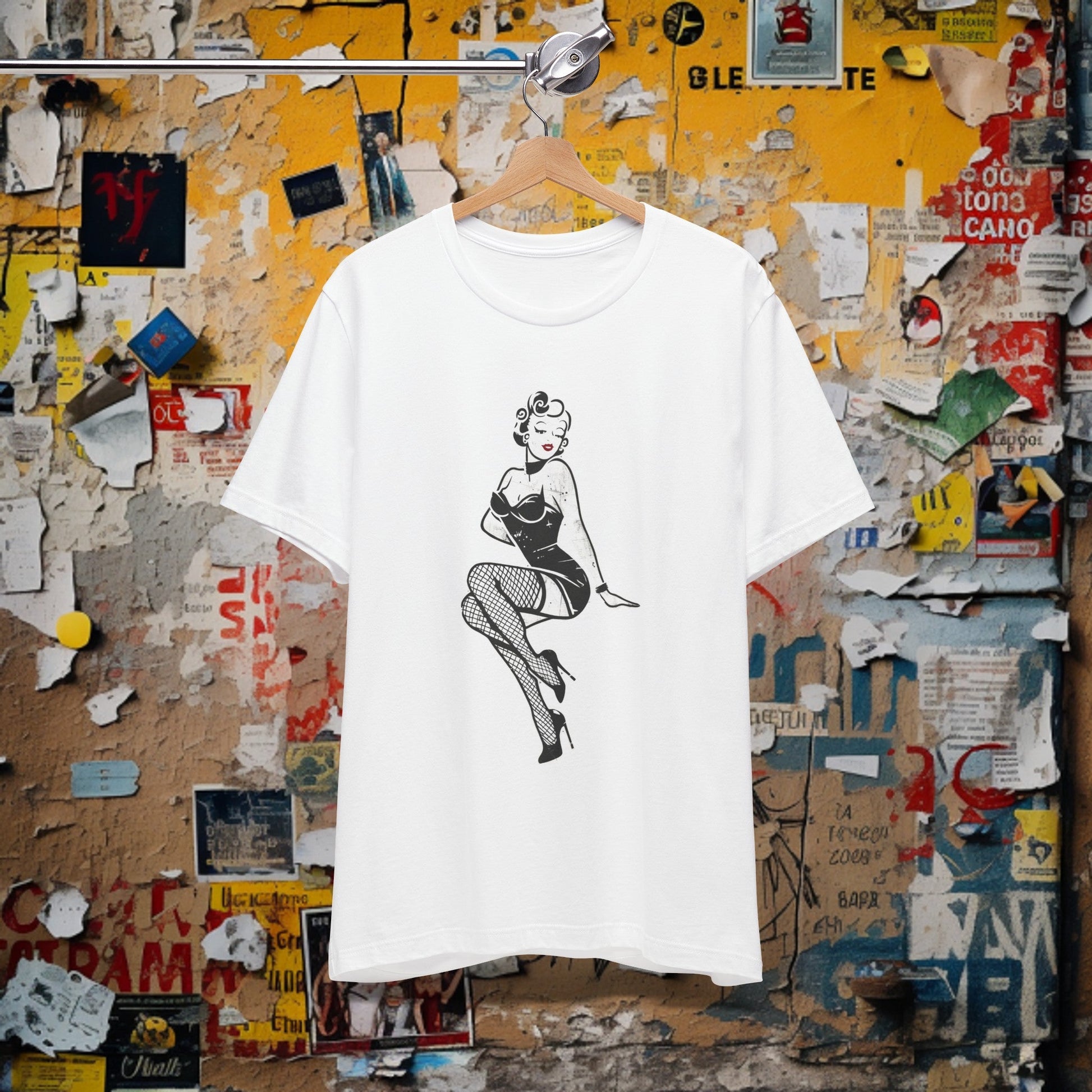 T-Shirt - Gothic Burlesque Pinup In Fishnets T-shirt | Bella+ Canvas | Goth Punk Rockabilly from Crypto Zoo Tees