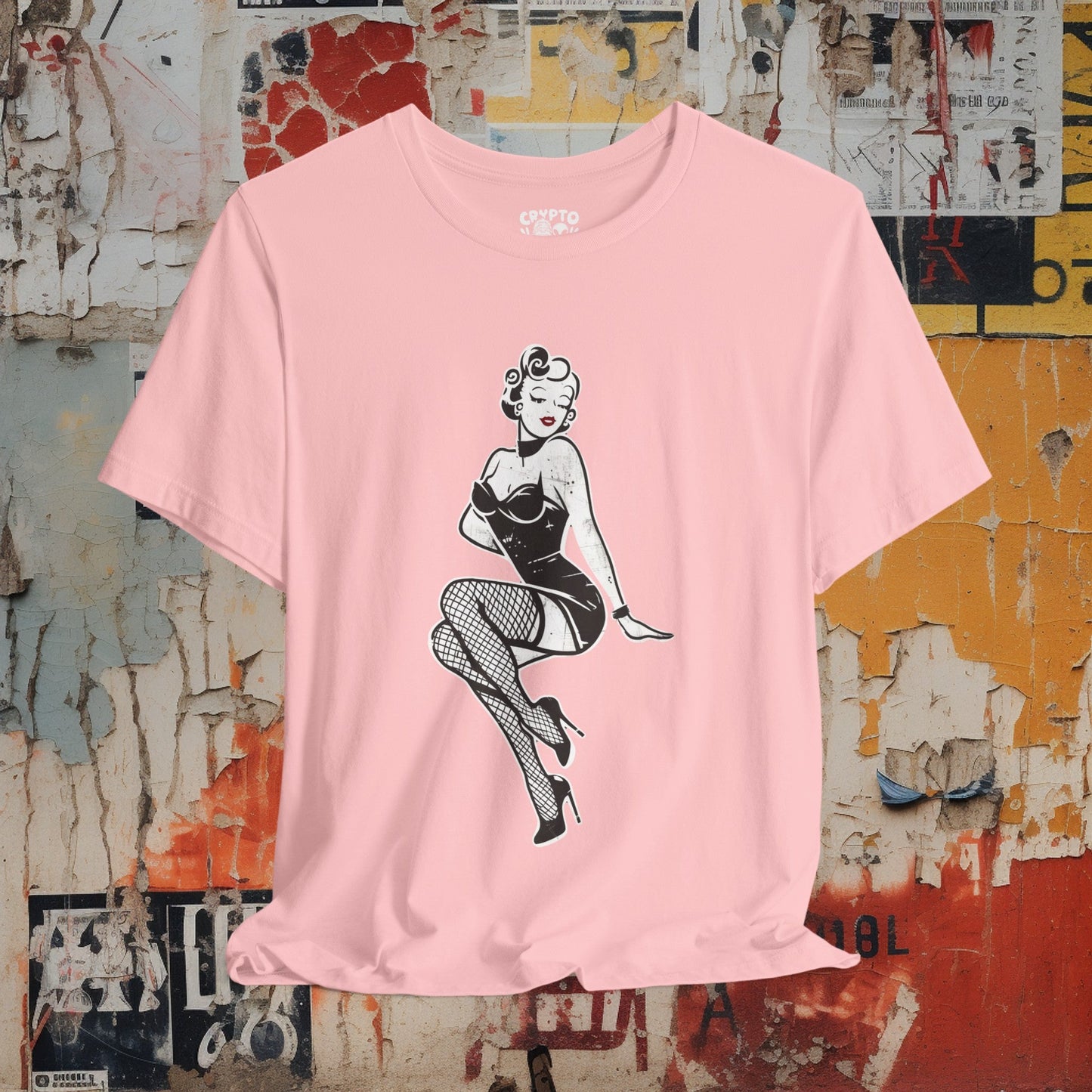 T-Shirt - Gothic Burlesque Pinup In Fishnets T-shirt | Bella+ Canvas | Goth Punk Rockabilly from Crypto Zoo Tees