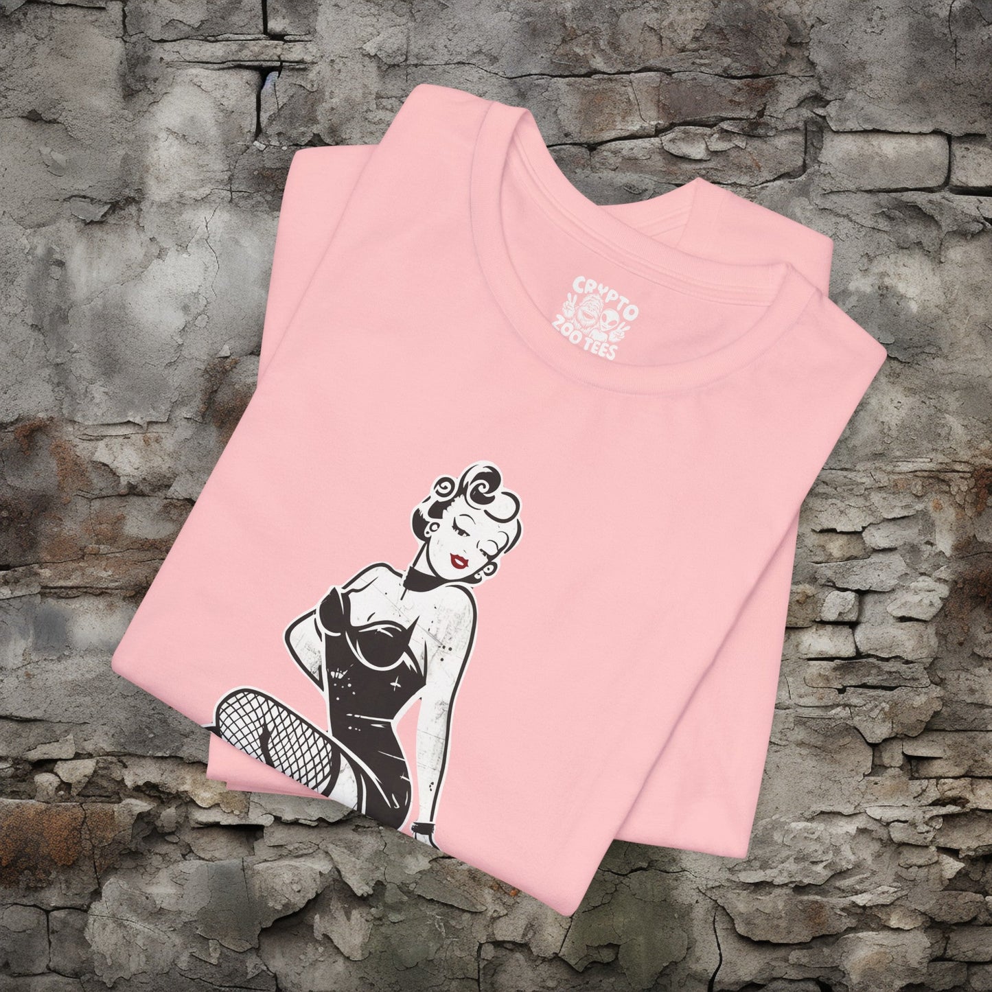 T-Shirt - Gothic Burlesque Pinup In Fishnets T-shirt | Bella+ Canvas | Goth Punk Rockabilly from Crypto Zoo Tees