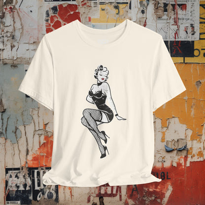 T-Shirt - Gothic Burlesque Pinup In Fishnets T-shirt | Bella+ Canvas | Goth Punk Rockabilly from Crypto Zoo Tees