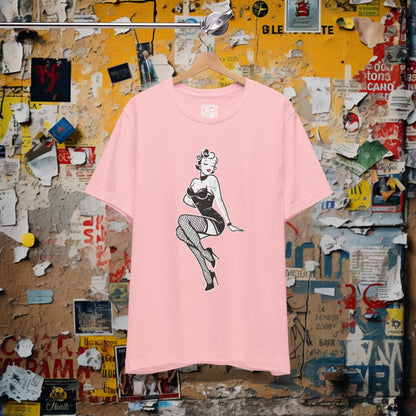 T-Shirt - Gothic Burlesque Pinup In Fishnets T-shirt | Bella+ Canvas | Goth Punk Rockabilly from Crypto Zoo Tees