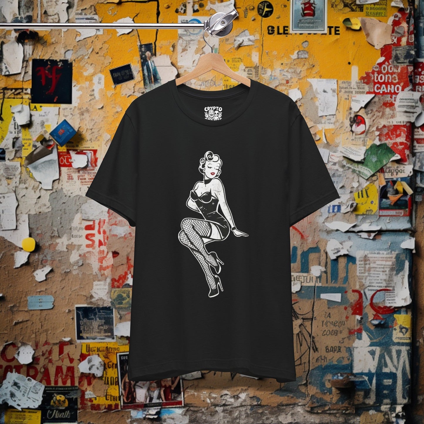 T-Shirt - Gothic Burlesque Pinup In Fishnets T-shirt | Bella+ Canvas | Goth Punk Rockabilly from Crypto Zoo Tees