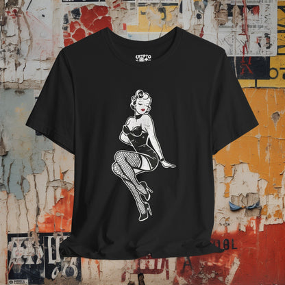 T-Shirt - Gothic Burlesque Pinup In Fishnets T-shirt | Bella+ Canvas | Goth Punk Rockabilly from Crypto Zoo Tees