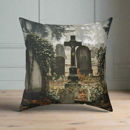 Home Decor - Gothic Cemetery | Halloween Decor | Spun Polyester Pillow | Pillow Included! from Crypto Zoo Tees