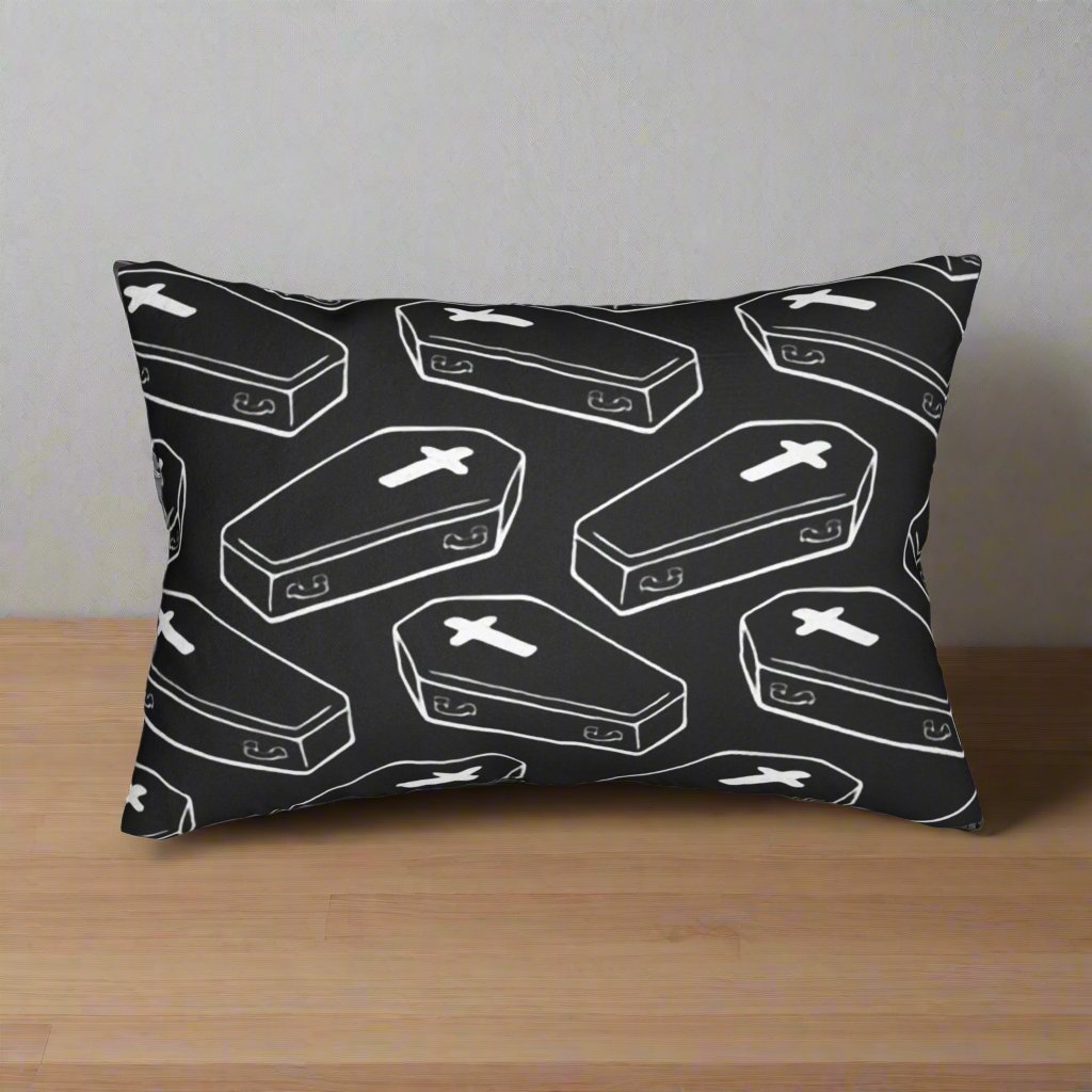 Home Decor - GOTHIC COFFIN PILLOW | Goth Home Decor | Halloween | Spun Polyester Lumbar Pillow | Pillow Included! from Crypto Zoo Tees