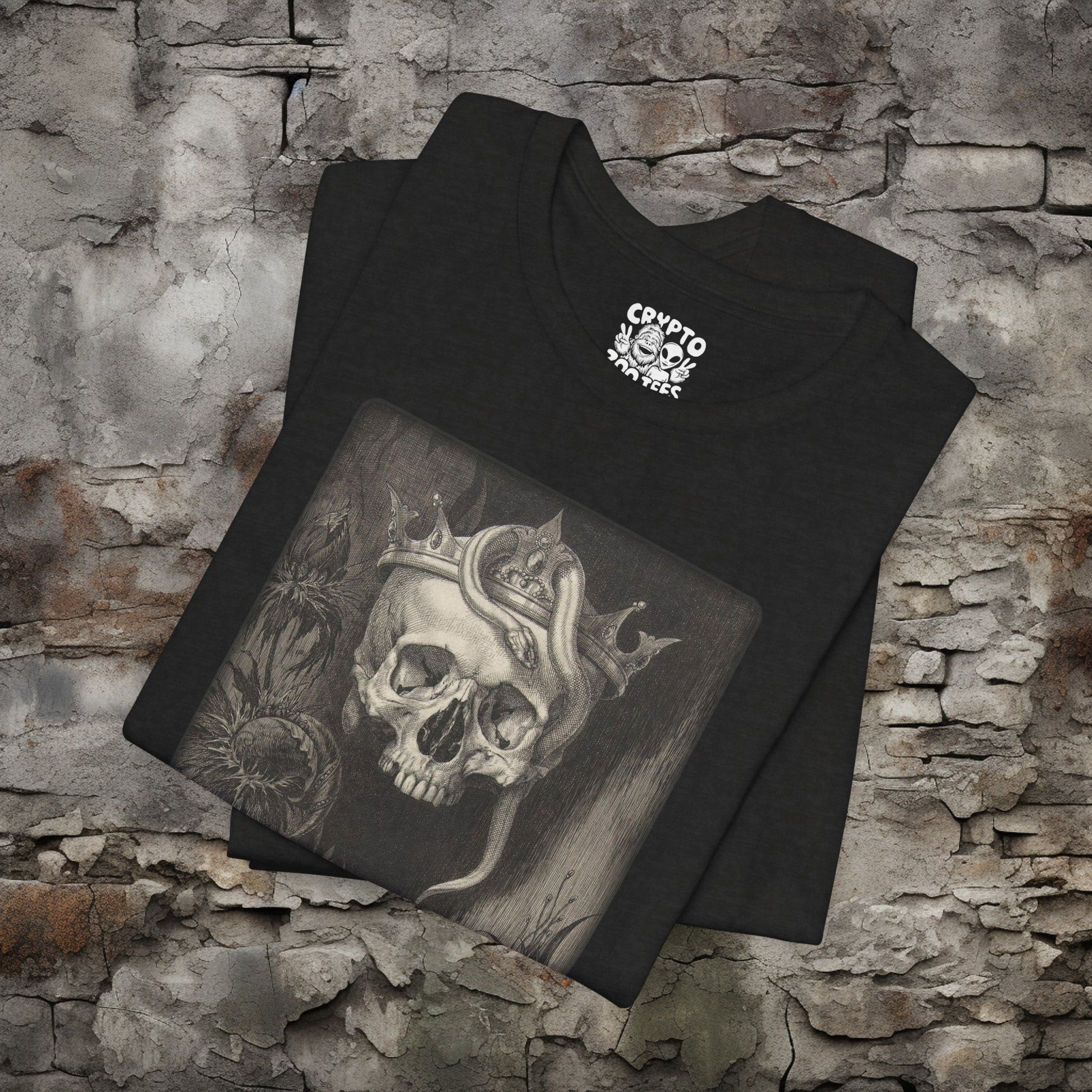 T-Shirt - Gothic Metal Black and Gray Skull Snake Etching Tee | Bella + Canvas Unisex T-shirt from Crypto Zoo Tees