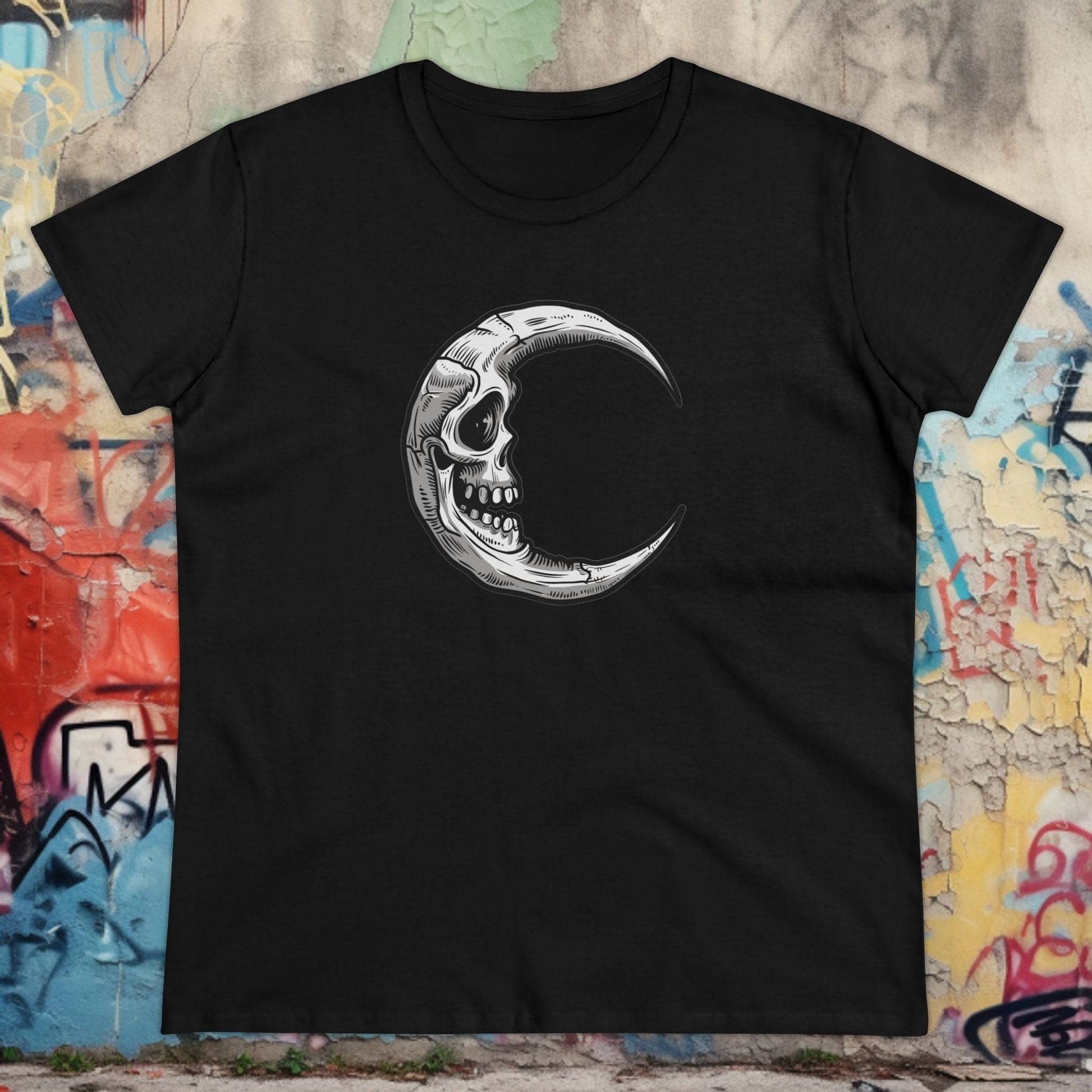 T-Shirt - Gothic Moon Skull | Women's T-Shirt | Cotton Ladies Tee from Crypto Zoo Tees