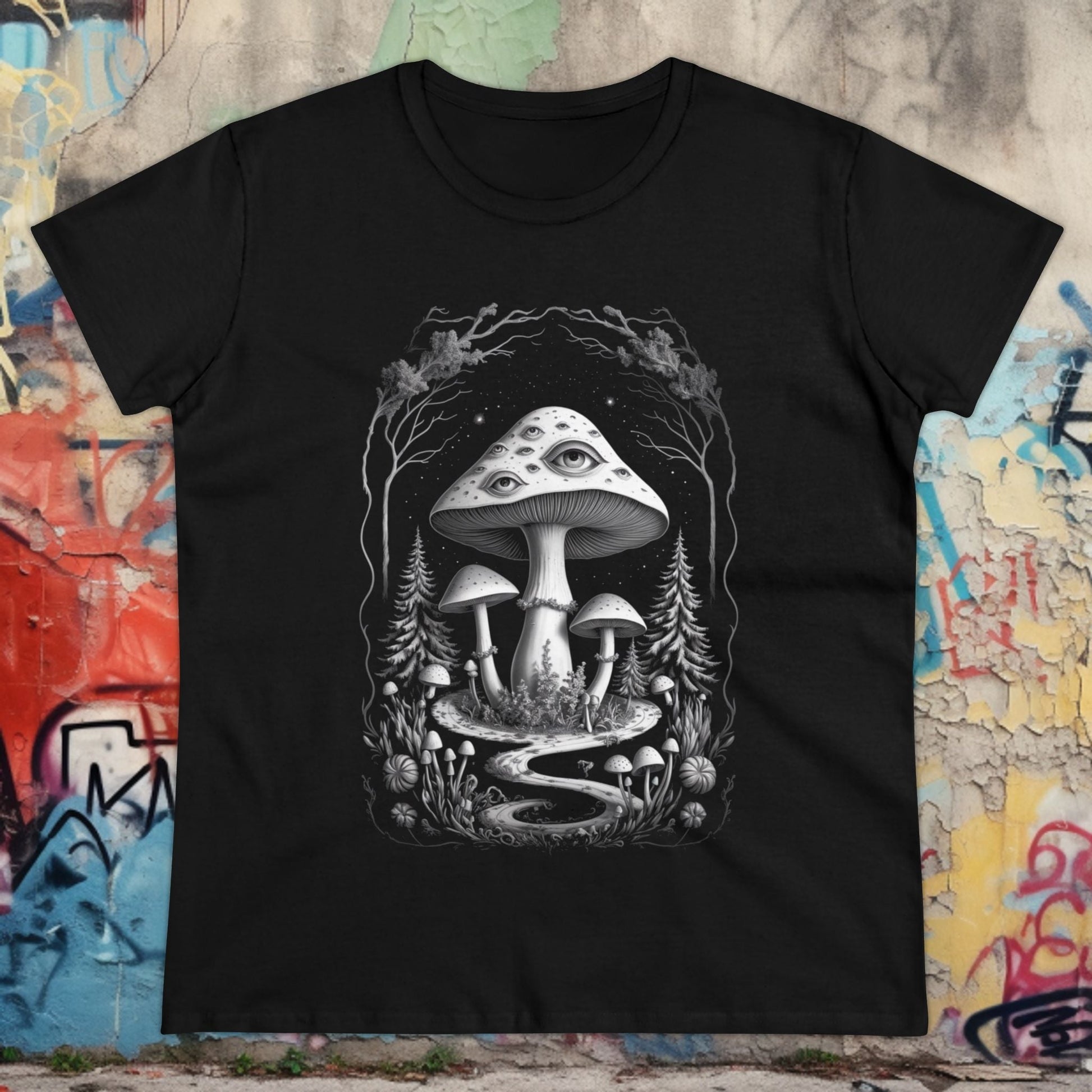 T-Shirt - Gothic Mushroom with Eyes | Women's T-Shirt | Cotton Ladies Tee from Crypto Zoo Tees