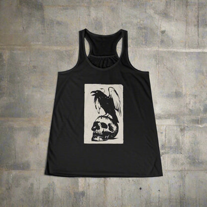 Tank Top - Gothic Raven Perched on Skull Lithograph | Skulls and Skeletons | Ladies Racerback Tank Top from Crypto Zoo Tees