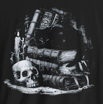 T-Shirt - Gothic Skull Books Black Cat Tee | Bella + Canvas Unisex T-shirt from Crypto Zoo Tees