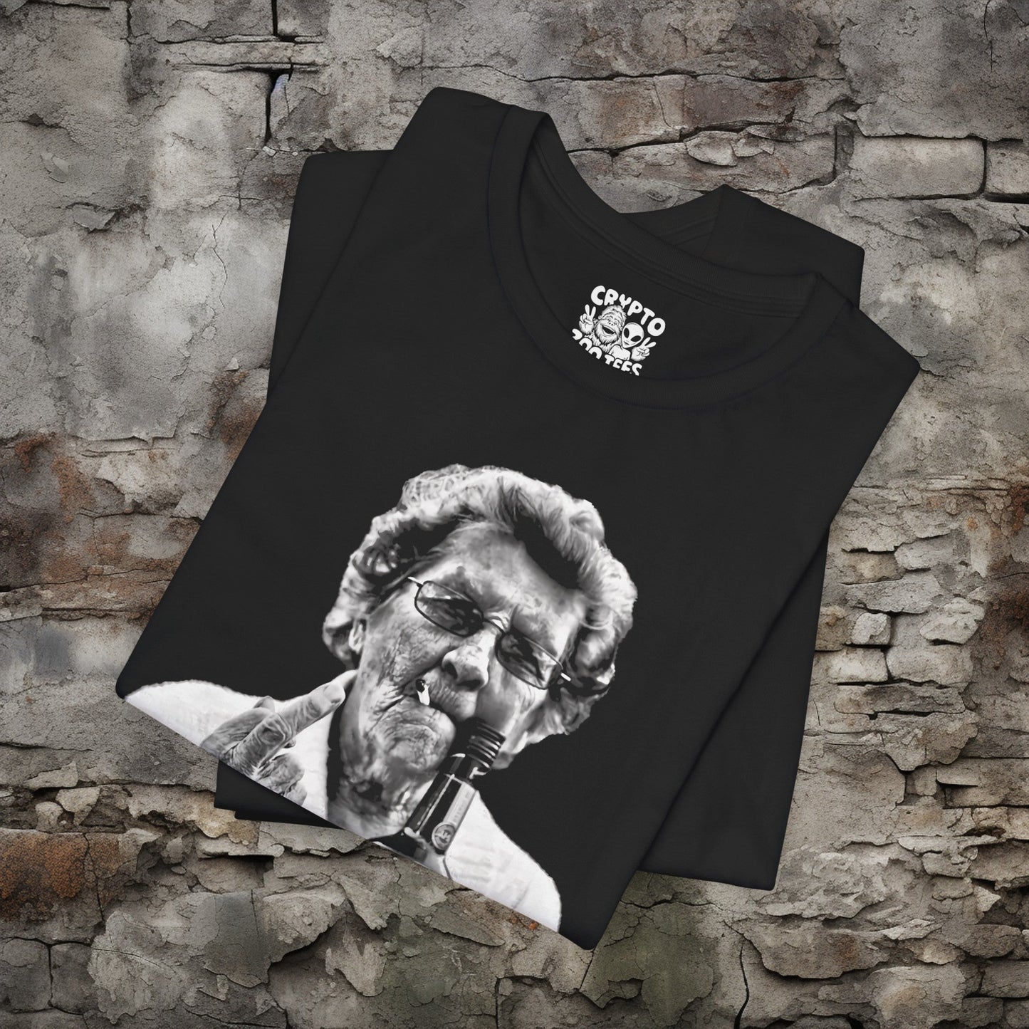 T-Shirt - Granny Middle Finger Holding a Jameson Whiskey Tee | Bella + Canvas Unisex T-shirt from Crypto Zoo Tees