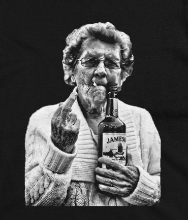 T-Shirt - Granny Middle Finger Jameson Whiskey Bottle Ladies Tee | Women's T-Shirt | Cotton Tee from Crypto Zoo Tees