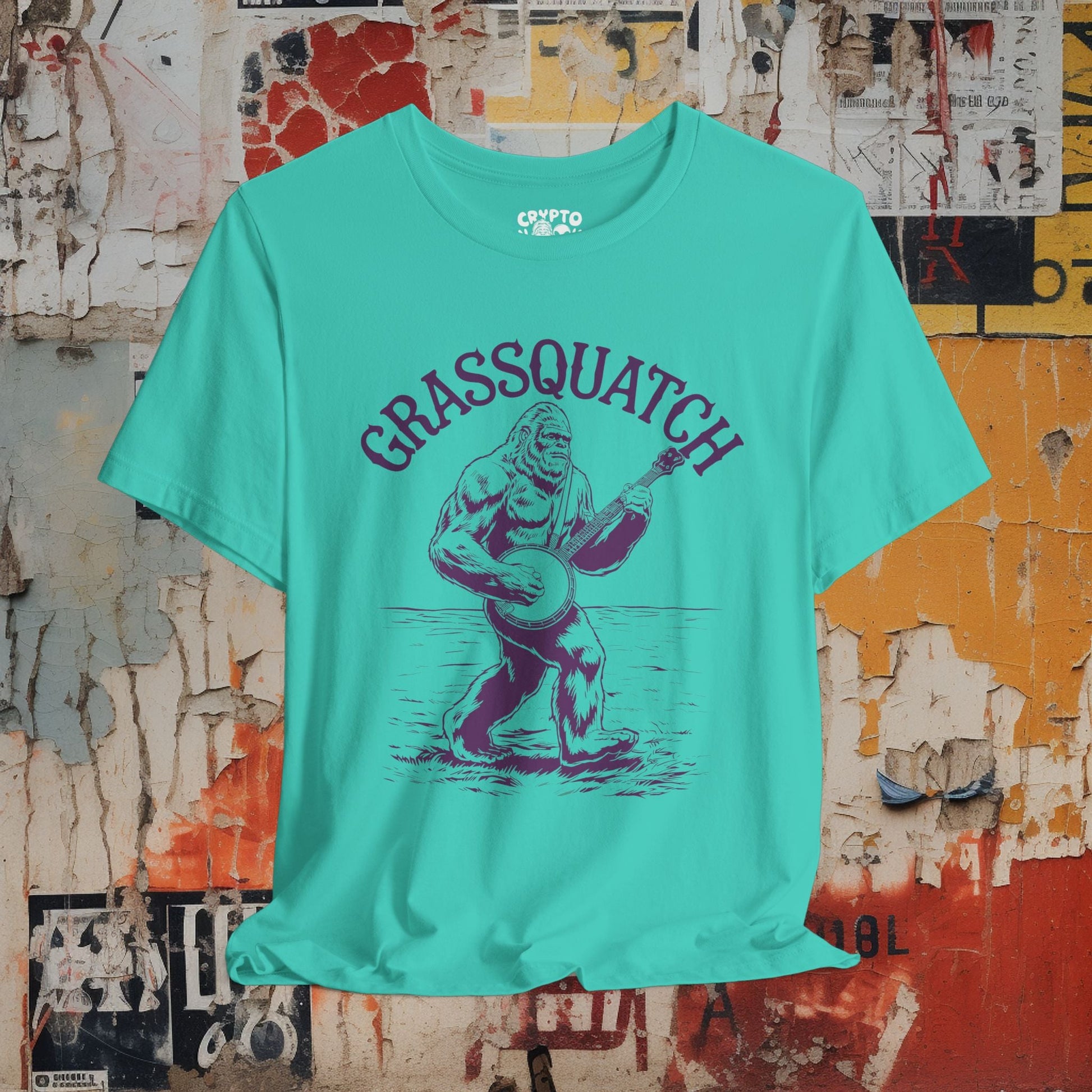 T-Shirt - Grassquatch Bigfoot Banjo Tee | Unisex T-shirt | Cryptids, Music | Funny, Bluegrass from Crypto Zoo Tees