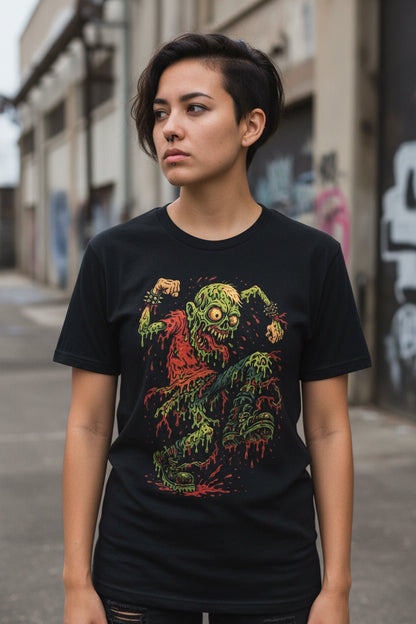 T-Shirt - Grindcore Zombie Gore | Unisex T-shirt (Bella+Canvas 3001) | Horror, Skulls &amp; Skeletons | Punk, Metal from Crypto Zoo Tees