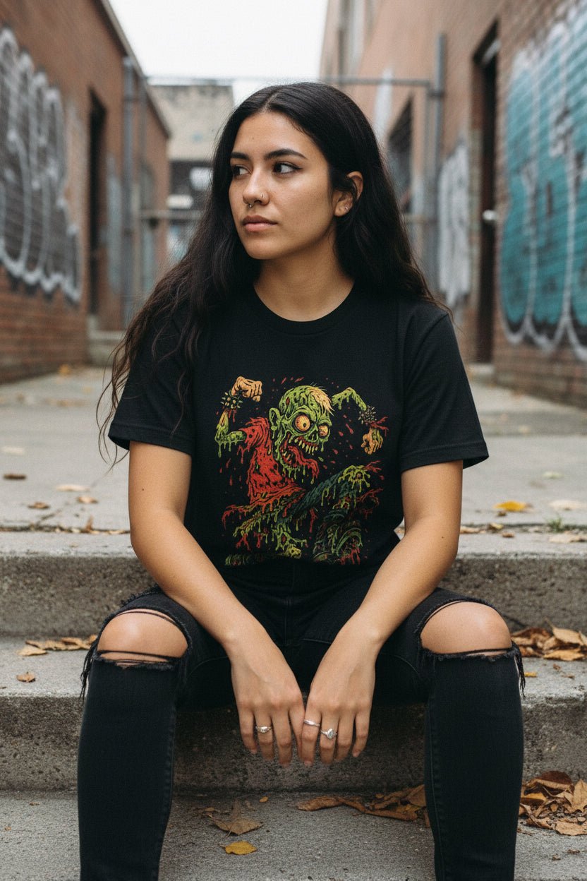 T-Shirt - Grindcore Zombie Gore | Unisex T-shirt (Bella+Canvas 3001) | Horror, Skulls &amp; Skeletons | Punk, Metal from Crypto Zoo Tees