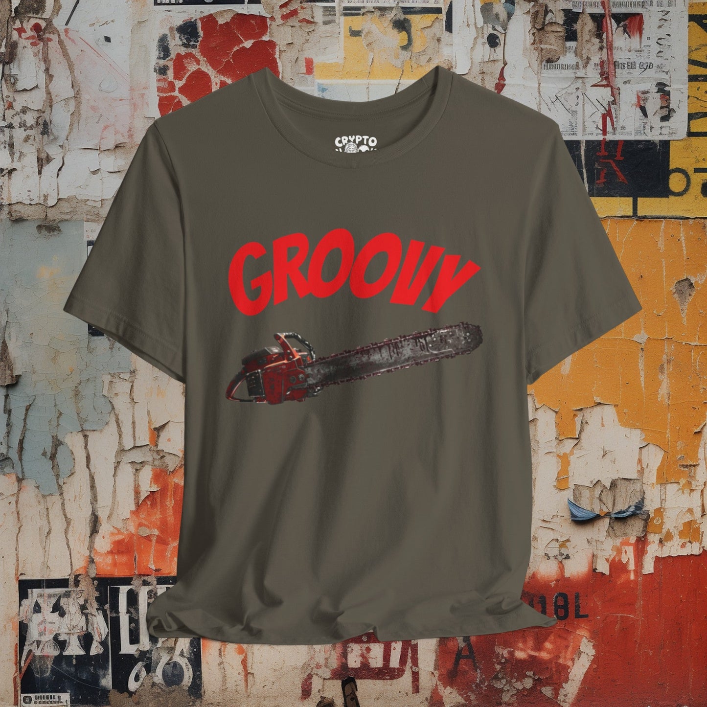 T-Shirt - Groovy Chainsaw T-shirt | Evil Dead | Bella + Canvas Unisex T-shirt from Crypto Zoo Tees