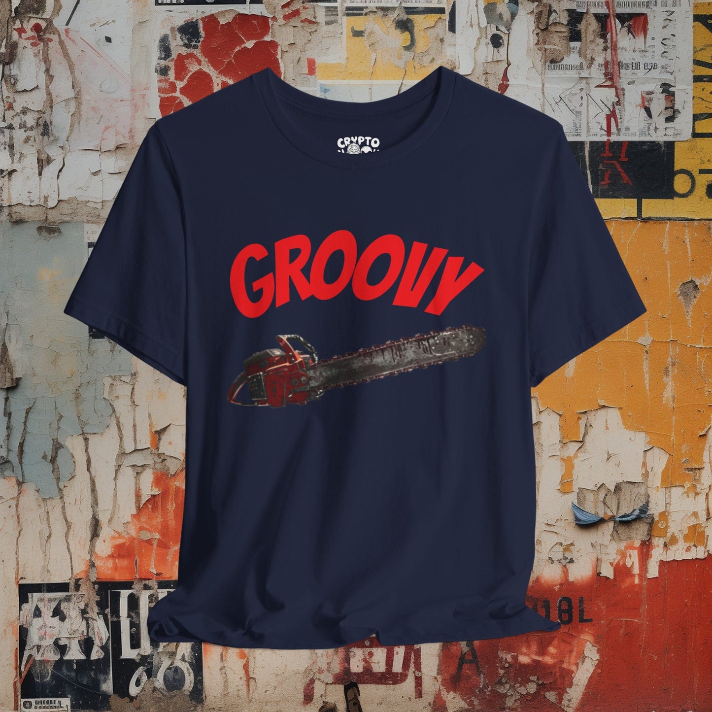 T-Shirt - Groovy Chainsaw T-shirt | Evil Dead | Bella + Canvas Unisex T-shirt from Crypto Zoo Tees