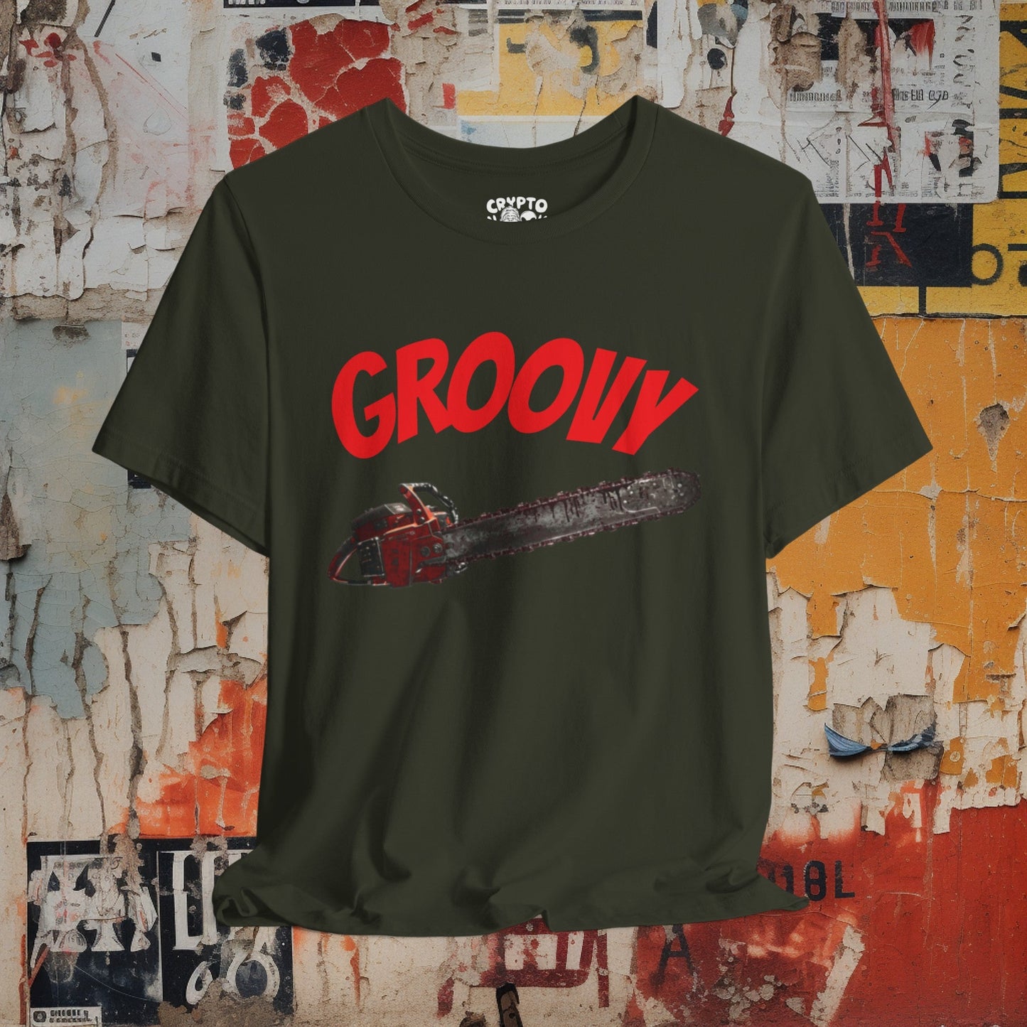 T-Shirt - Groovy Chainsaw T-shirt | Evil Dead | Bella + Canvas Unisex T-shirt from Crypto Zoo Tees