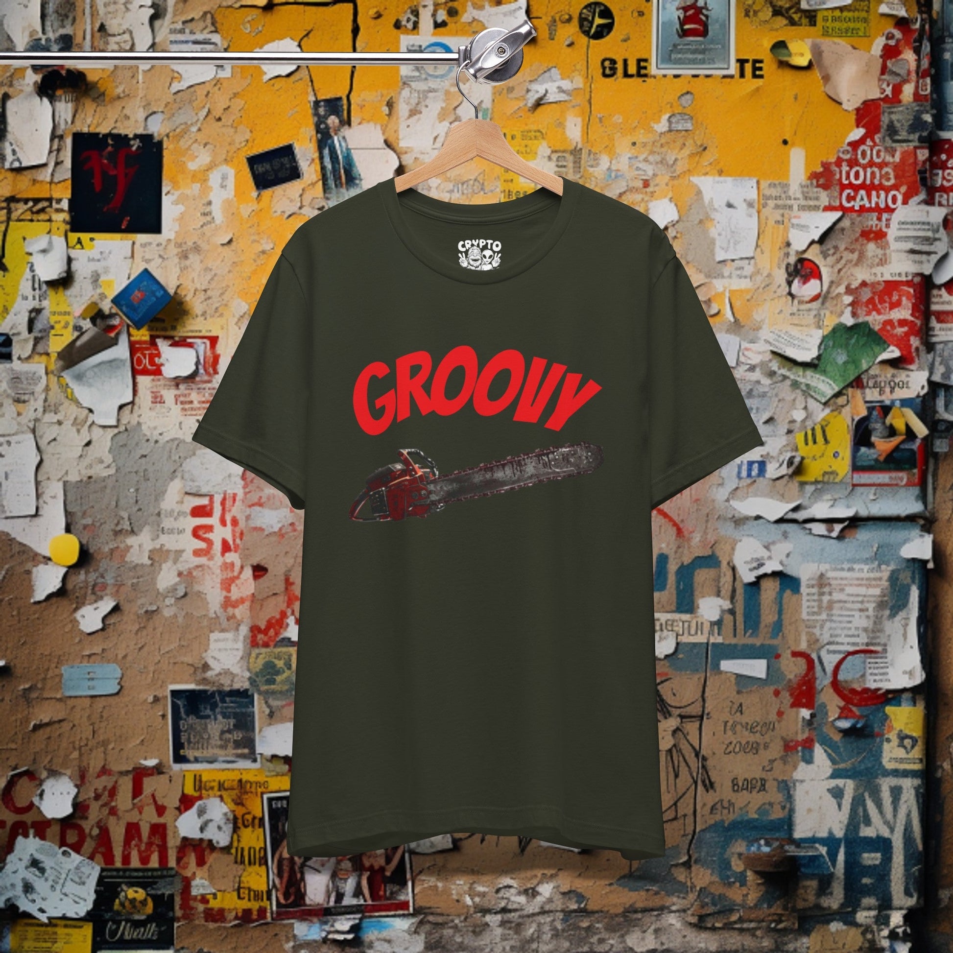 T-Shirt - Groovy Chainsaw T-shirt | Evil Dead | Bella + Canvas Unisex T-shirt from Crypto Zoo Tees