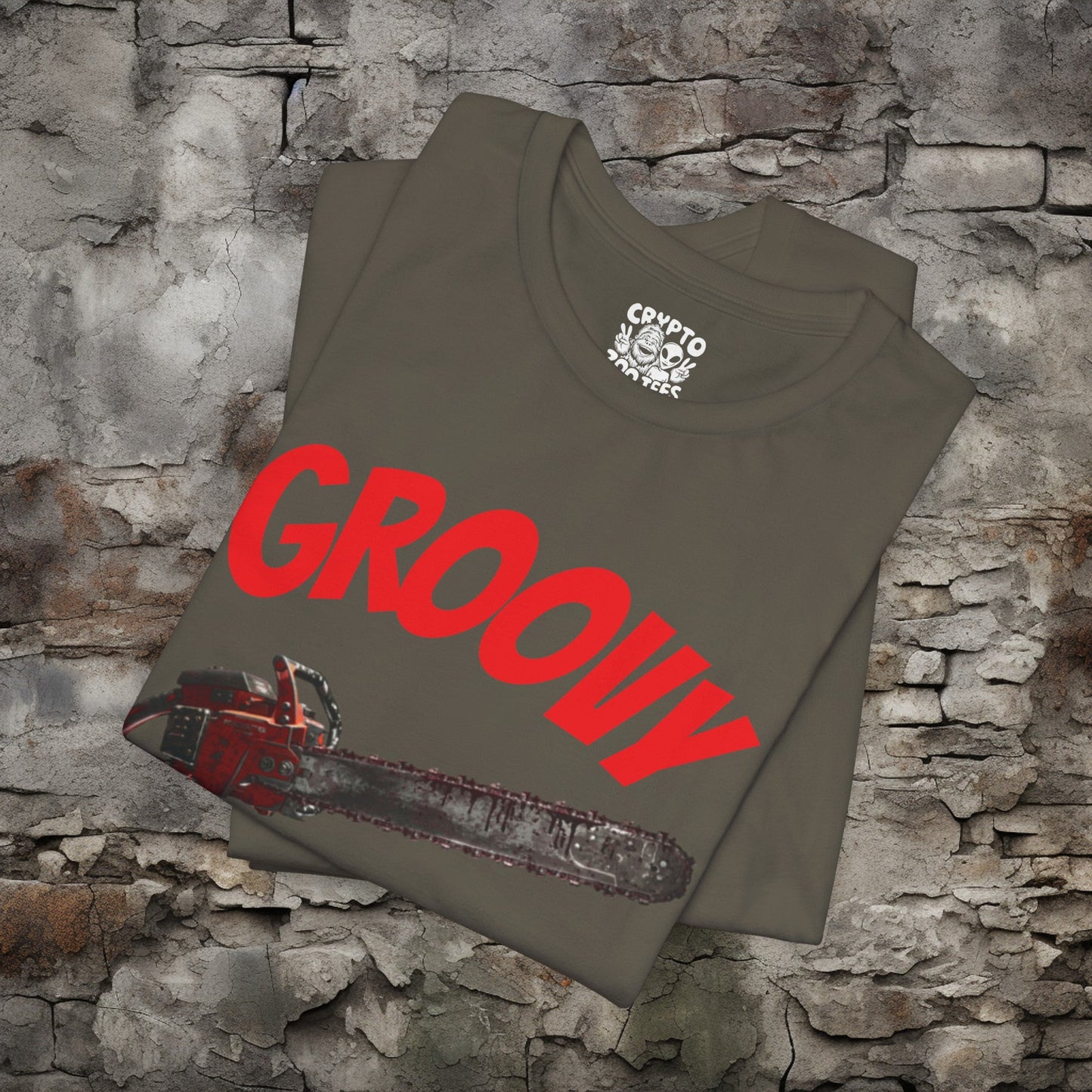 T-Shirt - Groovy Chainsaw T-shirt | Evil Dead | Bella + Canvas Unisex T-shirt from Crypto Zoo Tees