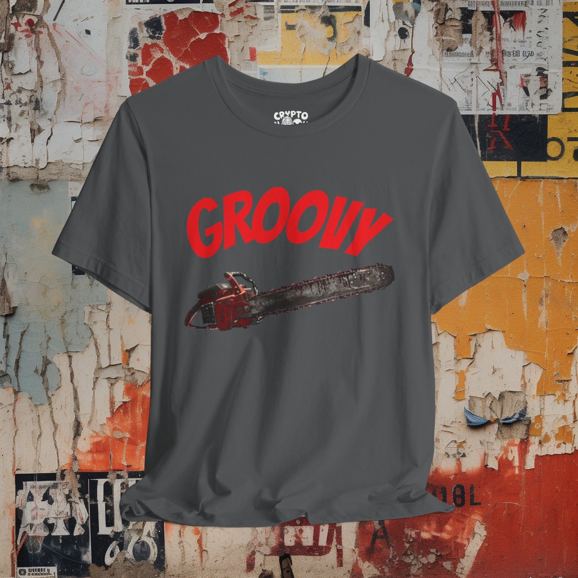 T-Shirt - Groovy Chainsaw T-shirt | Evil Dead | Bella + Canvas Unisex T-shirt from Crypto Zoo Tees