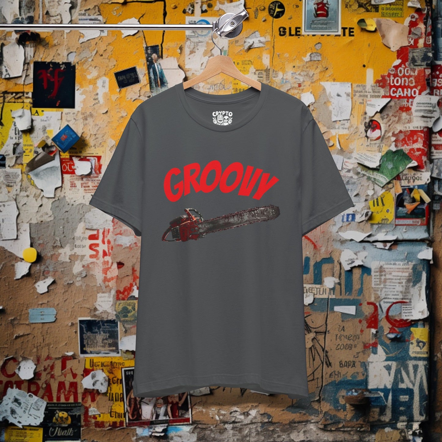 T-Shirt - Groovy Chainsaw T-shirt | Evil Dead | Bella + Canvas Unisex T-shirt from Crypto Zoo Tees