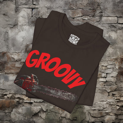 T-Shirt - Groovy Chainsaw T-shirt | Evil Dead | Bella + Canvas Unisex T-shirt from Crypto Zoo Tees