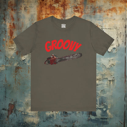 T-Shirt - Groovy Chainsaw T-shirt | Evil Dead | Bella + Canvas Unisex T-shirt from Crypto Zoo Tees