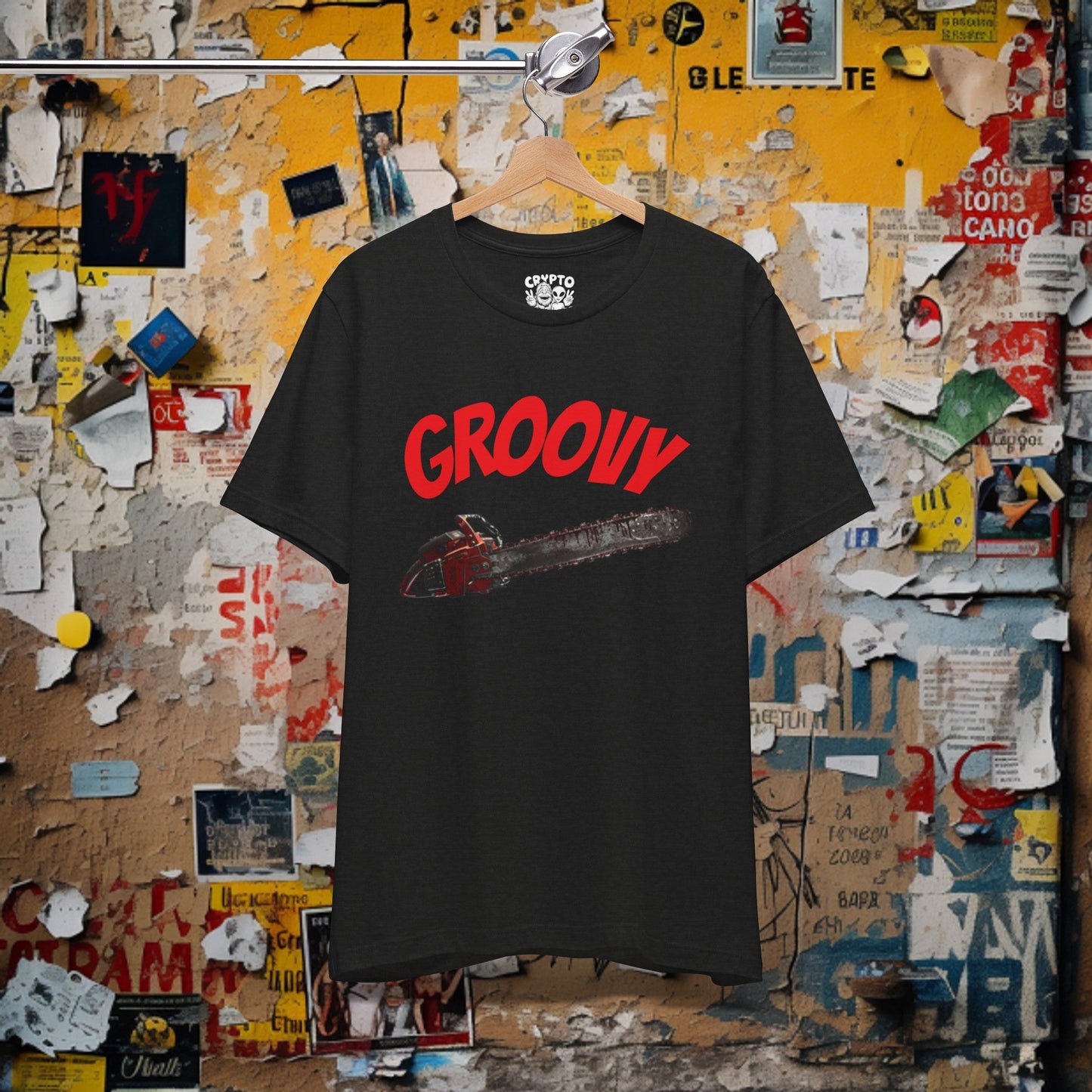 T-Shirt - Groovy Chainsaw T-shirt | Evil Dead | Bella + Canvas Unisex T-shirt from Crypto Zoo Tees