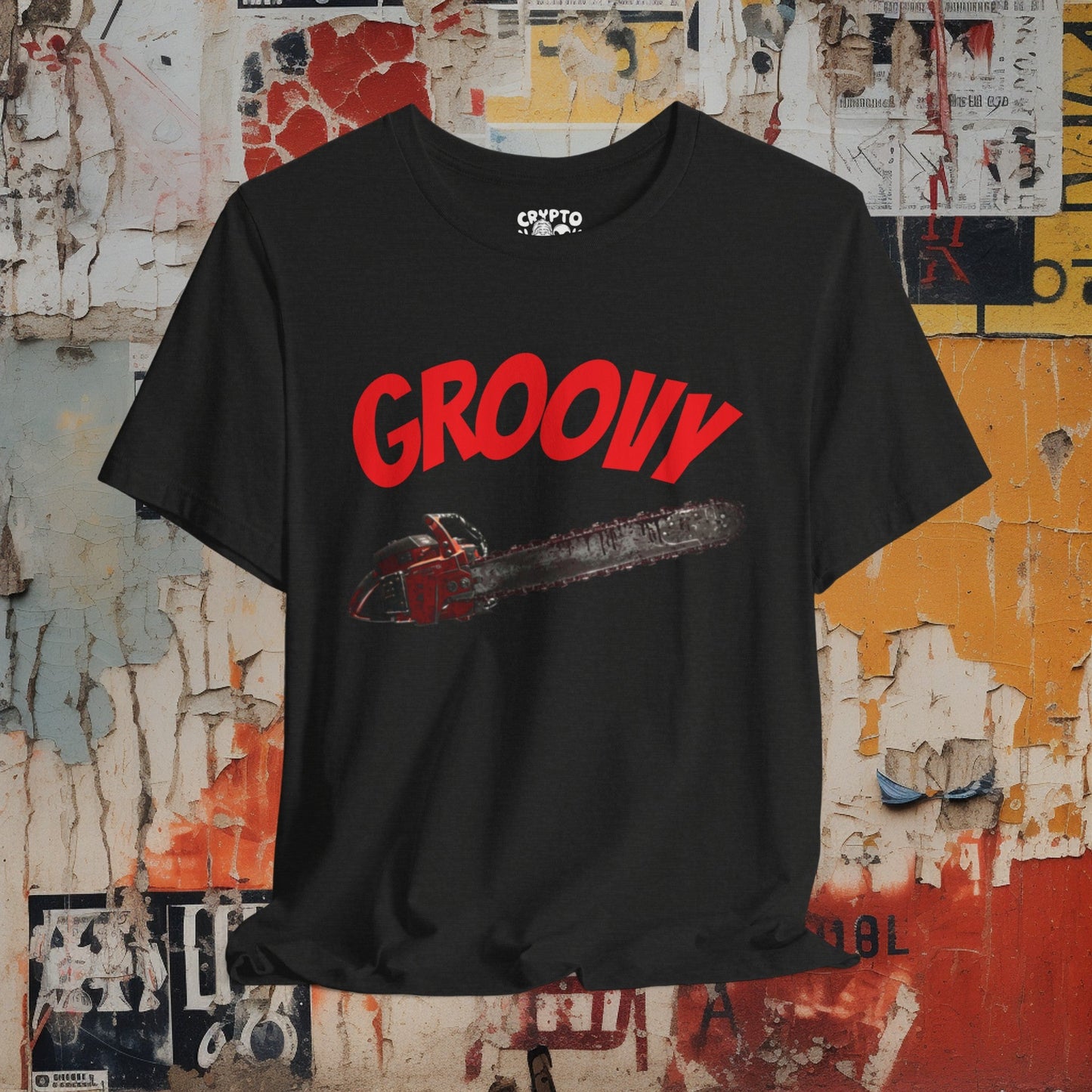 T-Shirt - Groovy Chainsaw T-shirt | Evil Dead | Bella + Canvas Unisex T-shirt from Crypto Zoo Tees